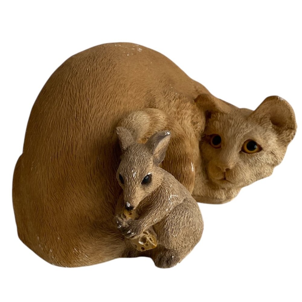 VINTAGE UNITED DESIGN ANIMAL CLASSICS CAT-N- MOUSE STONE FIGURINE 1992 SIGNED